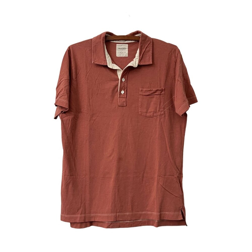 Billy Reid Brick Red Short Sleeve Pocket Cotton Polo Shirt Mens Size Large